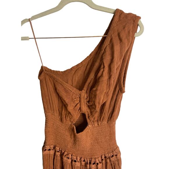 Jen's Pirate Booty Iberian Maxi Dress One Shoulder Smocked Cut-Out Rust Size XS - Picture 6 of 12